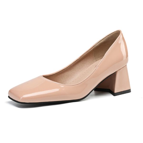 

plus size 43 44 45 48 women shoes 2023 new lacquer leather design high heels for women work shoes shoes for women chunky heels, Black