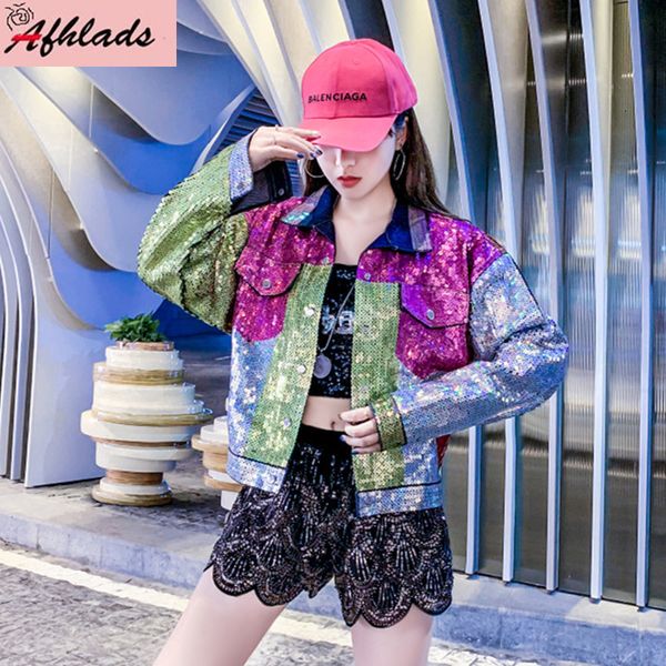 

women s tanks camis dan jaket denim payet musim dingin 2023 pakaian wanita gugur mantel lubang kerah lipat hip hop longgar 230427, White