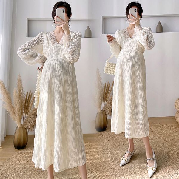 

maternity dresses nursing maternity women's pregnancy long sleeve nursing pleat dress maternity dress clothes knee length pregnancy dre, White