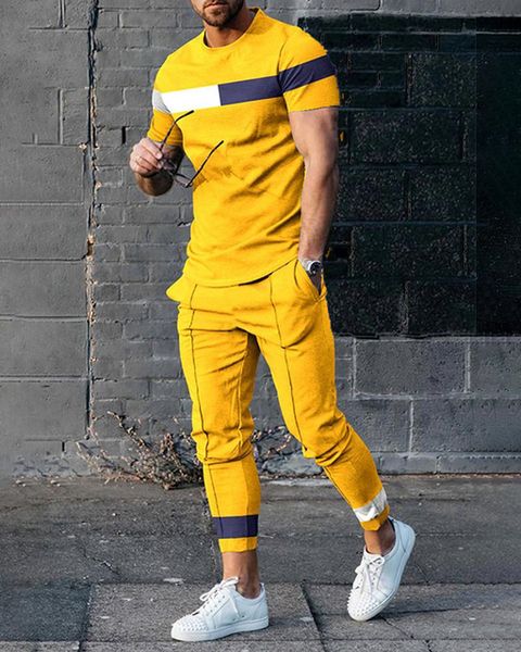 

men's tracksuits summer sportwear suit short sleeve t shirt long pants 2 piece sets men tracksuit 3d printed casual trend oversized mal, Gray