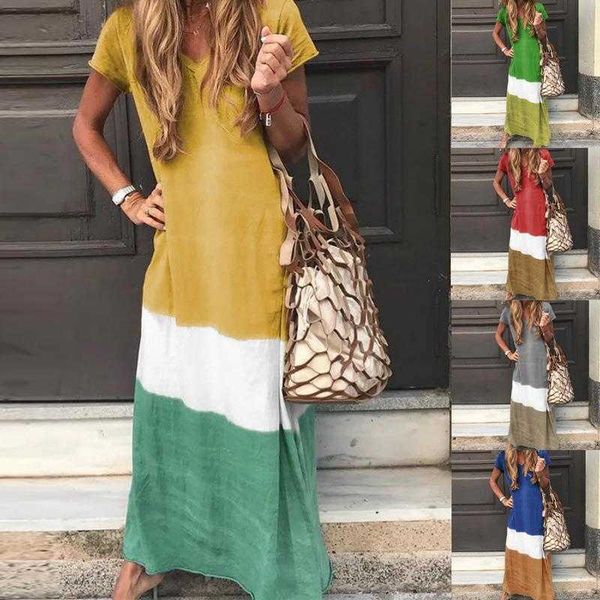 

summer fashion color matching dress multicolor striped block, Black;gray