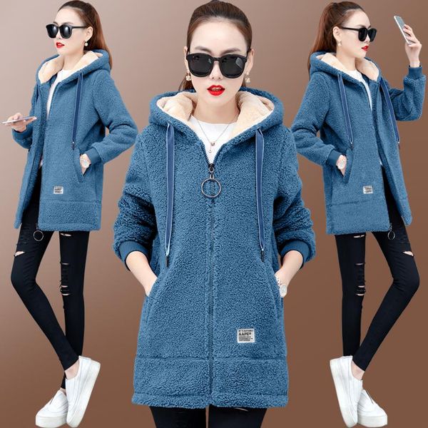 

raincoats 2019 winter faux fur teddy coat women fashion hooded add velvet to thicken zipper jacket fashionable and casual plussize coat, Black