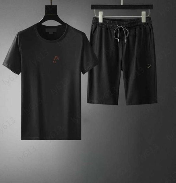 

summer black designer mens clothes sets cotton fashion leisure luxury brand red letter printing design round neck short sleeve sports set ma, Gray