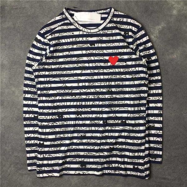 

men's t-shirts european american and japanese women graffiti stripe red heart embroidered cotton t-shirt autumn round neck female pure, White;black
