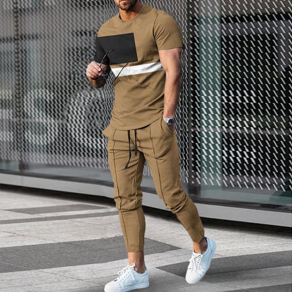 

men's tracksuits summer sportwear suit short sleeve t shirt long pants men 2 piece sets men tracksuit 3d printed casual street oversize, Gray