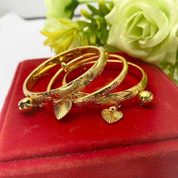 

baby bangle children bracelet solid 18k gold color lovely kids bangle jewelry with star carved birthday gift, Black