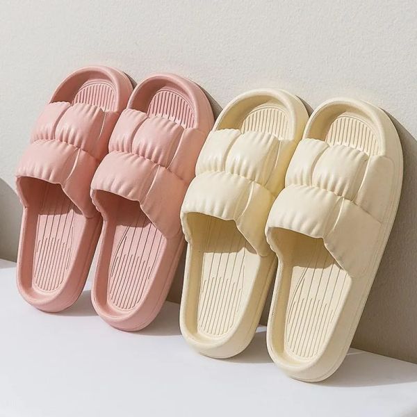 

women slippers soft sole cloud slipper summer thick platform sandals slides home bathroom non-slip flip flops men spn, Black;red