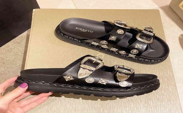 

sandals sandals summer women slippers rivets punk rock leather platform mules creative metal fittings casual party shoes female outdoor 2244, Black