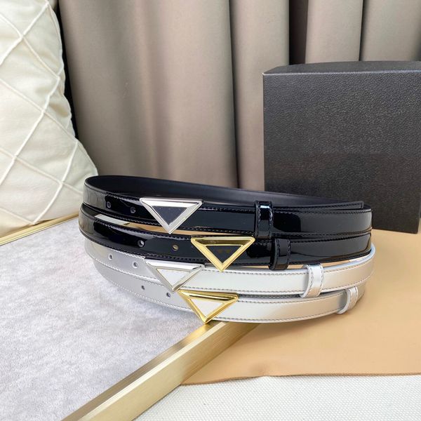 

designer glossy leather belt designer womens belt 2.0cm width gold silver colors geometric buckle 95-115cm black silver belt fashion belt fo, Black;brown