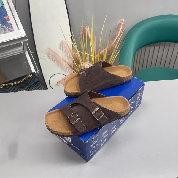 

boston slippers cork flat slipper men women beach sandals wrapped toe leather slides thick soled casual shoes germany sandals 03, Black