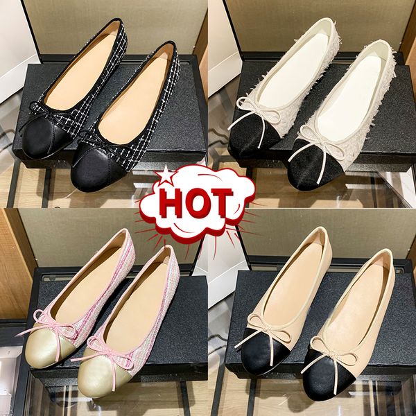 

ballet flats designer dress shoes womens channel shoe luxury fabric sandals pointed toe women loafers stitching lambskin ballerinas flat sli, Black
