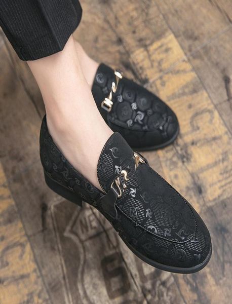 

loafers men shoes pu leather solid color round toe flat casual fashion print metal buckle classic trend gentleman british business9781274, Black