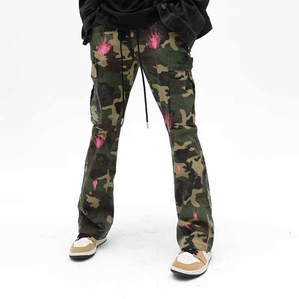 

men s pants 2023 celana longgar pria kamuflase fashion baru flare kargo olahraga wanita hip hop panjang pantalon homme 230427, Black