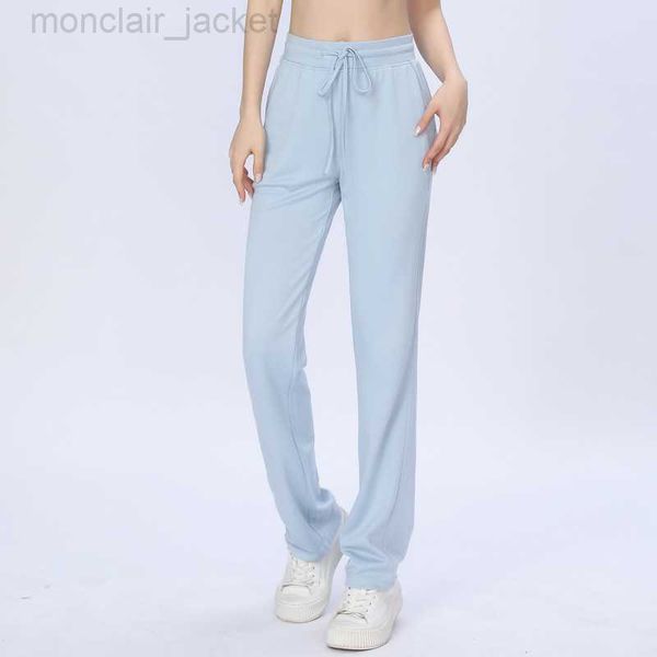 

desginer al yoga legging spring and autumn new sports fitness pants women's loose straight leg pants running quick dry casuwide leg pan, Black
