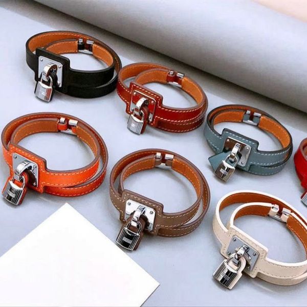 

r locking h bracelet for men and women high-end leather bracelet womens double loop cowhide bracelet jewelry accessories, Black