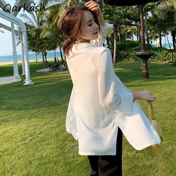 

pants blazers women summer loose thin soft sunproof split minimalist elegant outwear high street leisure harajuku femme popular ins, White