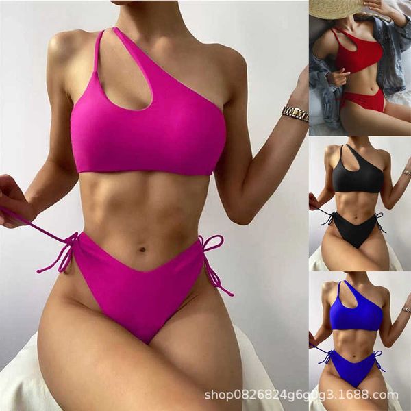 

swimsuit split 2023 bikini women's beach one shoulder solid color split swimsuit bikini