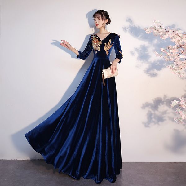

2023 new dark blue elegant and generous evening dress banquet host dress purchase contact us, Black;red