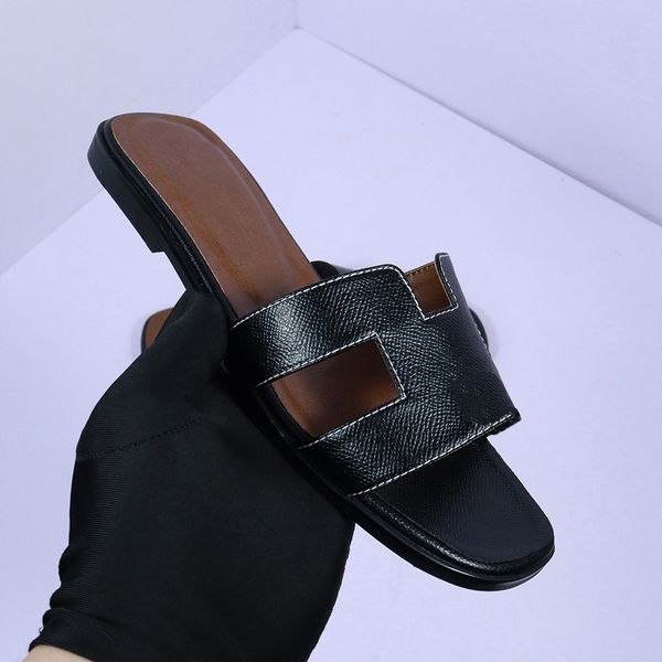

designer slippers flip flops women origin brand genuine leather flat beach shoes 2023 summer black matte real cowhide sandals with dust bag