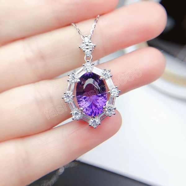 

exquisite oval cut olive green / purple cubic zirconia clavicle chain necklace banquet party silver color fashion jewelry