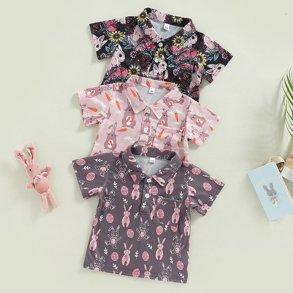 

tshirts wallarenear 16years toddler baby boy summer tshirt short sleeve rabbits printed turndown collar cute 230427, Blue