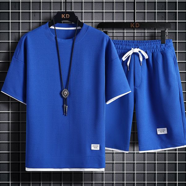 

men's tracksuits jogger outfit summer clothes for men tracksuits solid color tshirts shorts two-piece set korean youth fashion men clot, Gray