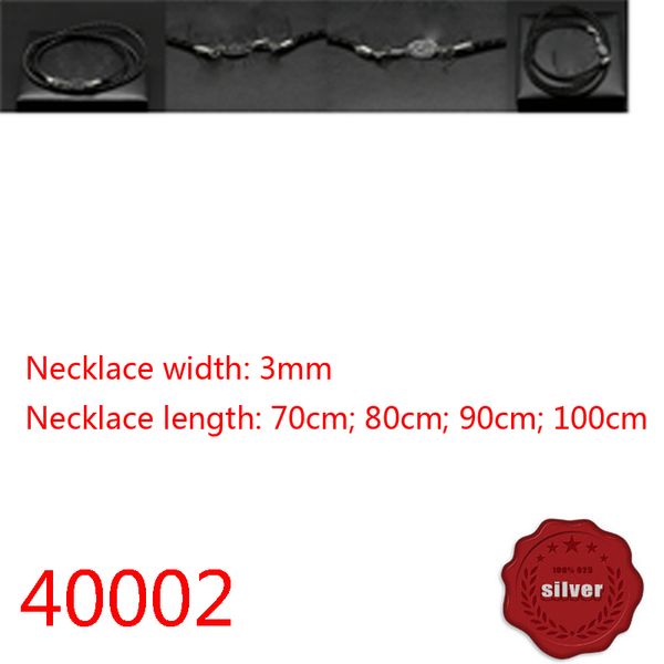 

40002 couple sterling silver necklace leather rope couple jewelry rope silver buckle brand black rope neck rope fashion personality jewelry