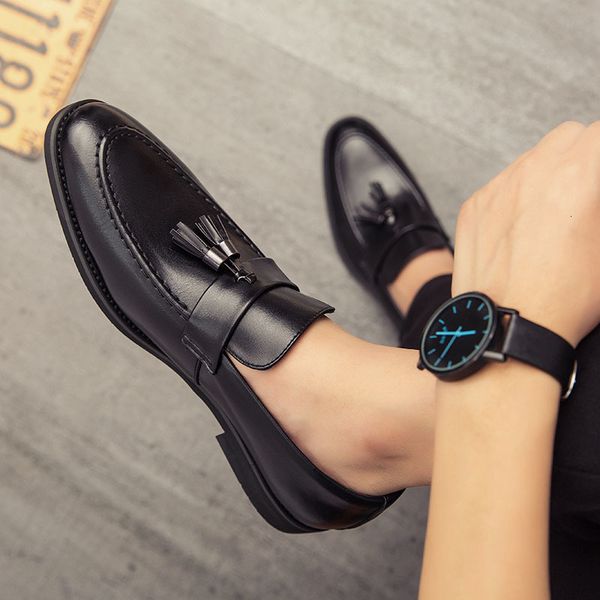 

dress shoes men casual shoes breathable designer shoes leather loafers business office shoes for men driving moccasins comfortable tassel 23, Black