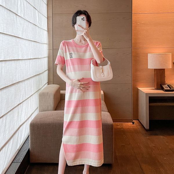 

maternity dresses maternity dresses casual o-neck short sleeve striped cute ice silk slim pregnancy dress summer clothes for pregnant women, White
