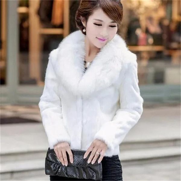 

fur women's jackets short white imitation fur jacket new autumn and winter korean fashion slim coat fox fur collar coat woolen coat, Black