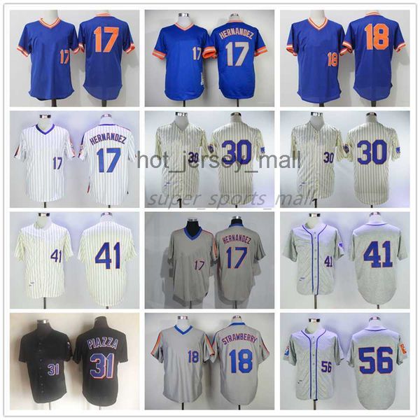 

vintage college baseball wears jersey 17 keith hernandez 18 darryl strawberry 30 michael conforto 1969 31 mike piazza 41 seaver cespedes men, Blue;black