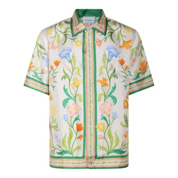 

casablanca 23ss green plants floral flowers shirts designer white twill silk short sleeve shirt, White;black