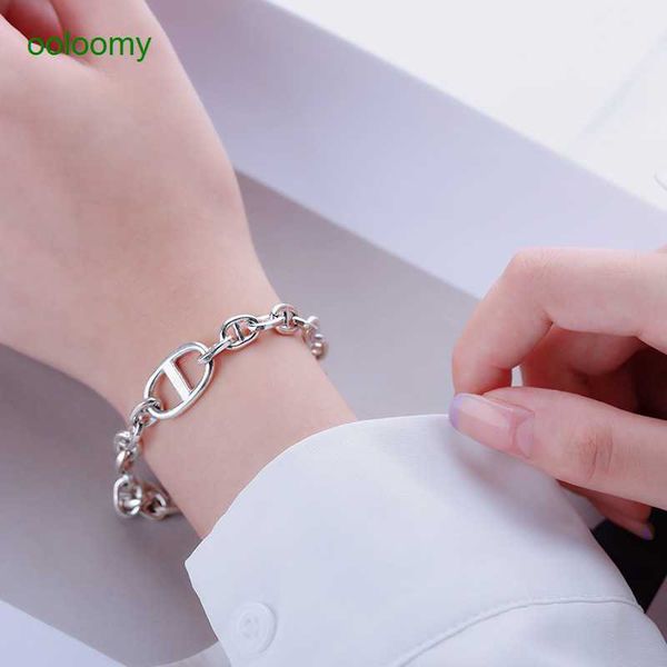 

hemrres designer bracelet korean simple pig nose bracelet female 925 silver ins cool wind geometric tassel student handpiece, Black