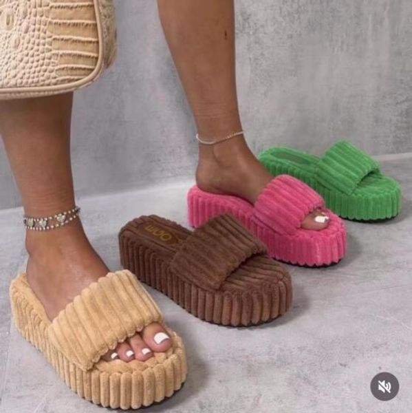 

slipper's style 2023 luxury brand summer large size thick soles towel plush slips women's fashion opentoe home slippers 230427, Black