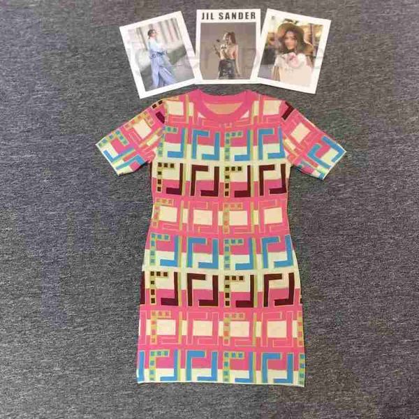 

casual dresses designer designer's new french knitted fashion color relief letter temperament short-sleeved txfh, Black;gray