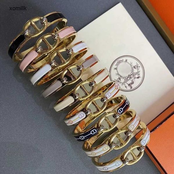 

hermm gift bracelets new enamel pig nose high version colorless h letter couple rose gold light luxury, Black