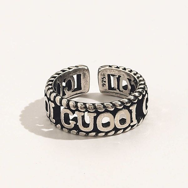 

ancient double g ring bronze engraving hollow carving pair ring made of old letters fried dough twists couple opening ring, Silver
