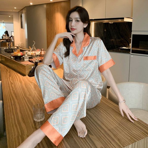 

women's sleepwear ice and snow silk99%tk selling soft silk short-sleeved pajamas women's summer summer ins style home two-piece se, Black;red