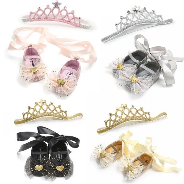 

toddler baby girls shoes soft sole crib newborn baby lace bow princess shoes+headband 2pcs set infant cute party f vsh