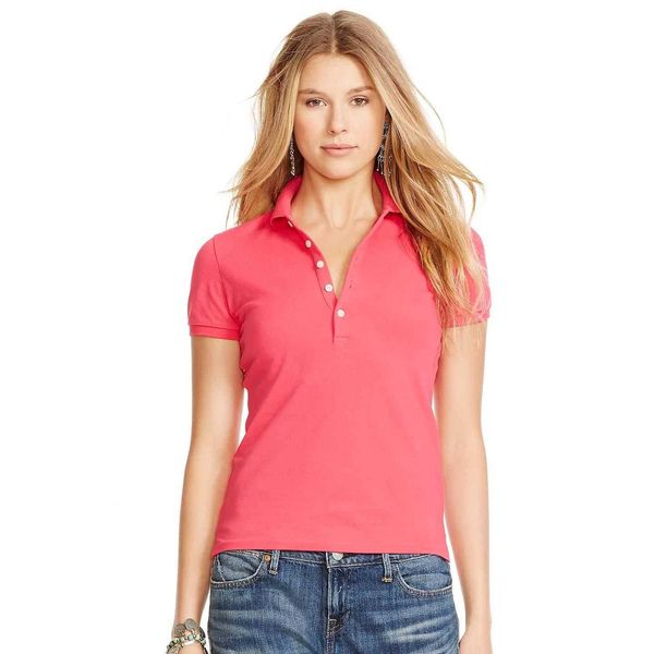 

new brand small horse polo solid short sleeve summer 100% cotton women's pure color shirt, White