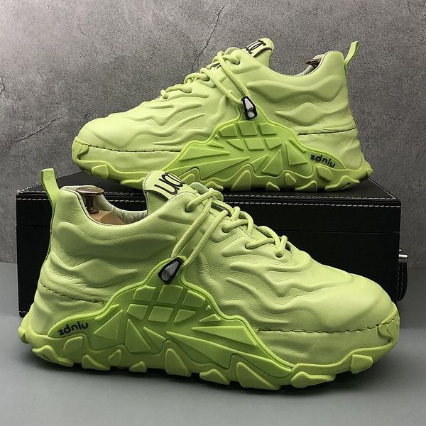 

italian designer dress wedding party shoes lightweight fashion breathable pu leather casual sneakers round toe thick bottom business driving, Black
