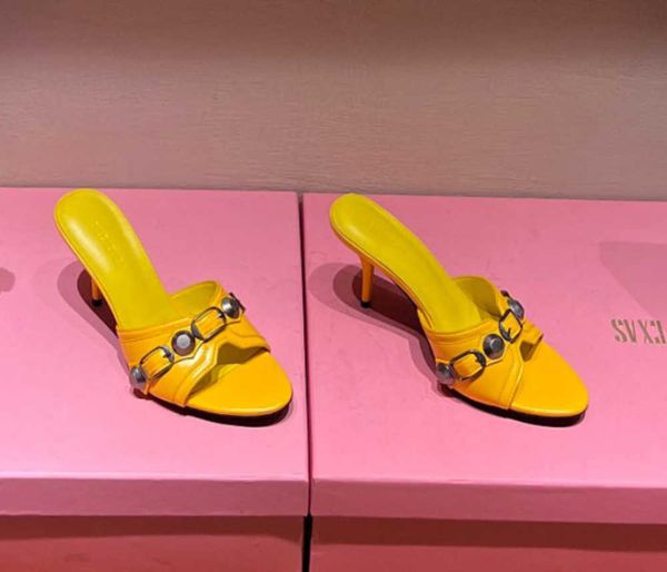 

cagole lambskin leather mules sandals stud buckle embellished shoes rounded slip on open toes stiletto heel womensl uxuryd esignerss hoef or, Black