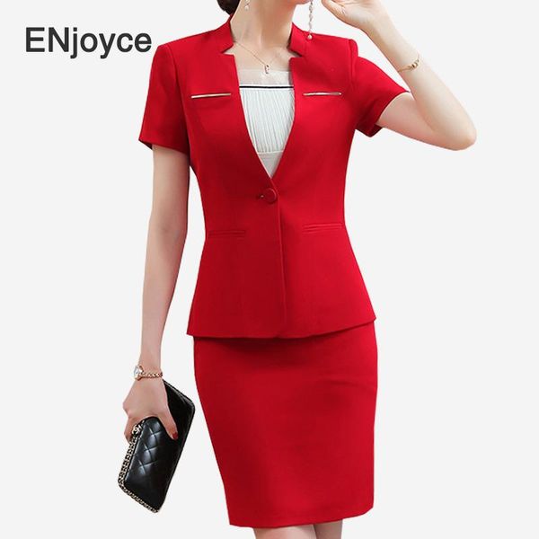 

pants summer professional elegant short sleeves blazer and suit skirts women business l office work wears suits two pieces sets, White