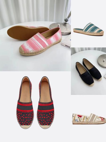 

2023 designer slippers women's sandals chinese embroidered fisherman's shoes beach brown linen slippers box and dust bag fashion c, Black