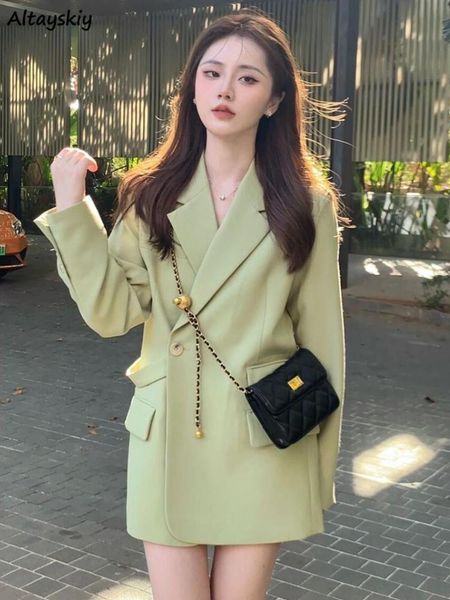 

pants blazers women green spring casual korean style trendy office lady simple cozy long sleeve streetwear classic temperament chic, White