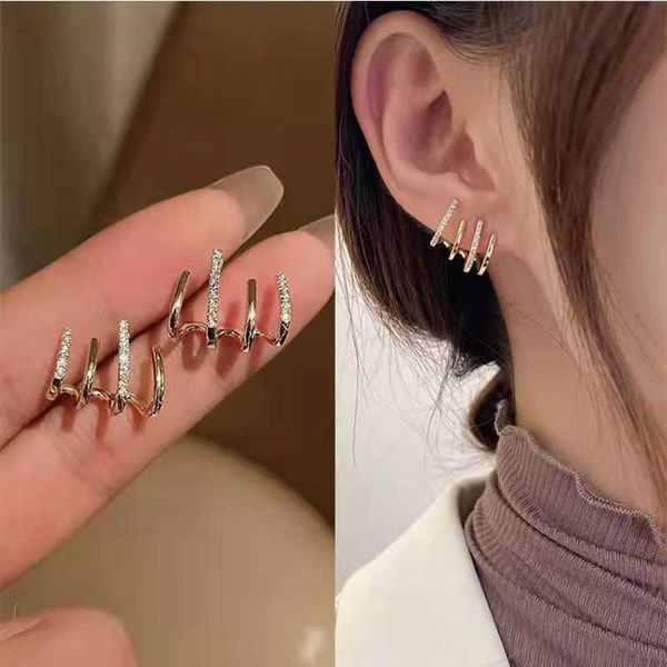 

stud korean style claw earrings four-prong setting earrings ears jewelry retro exquisite women fashion multi-layer earrings w0428, Golden;silver