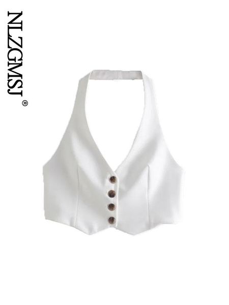 

tanks nlzgmsj 2022 women buttons halter camis crop spaghetti strap sleeveless backless short solid 202207, Black;white