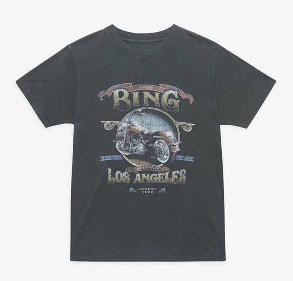 

anine bing los angeles motorcycle tee vintage washed letter printing black gray t-shirt cotton women designer tshirt, White