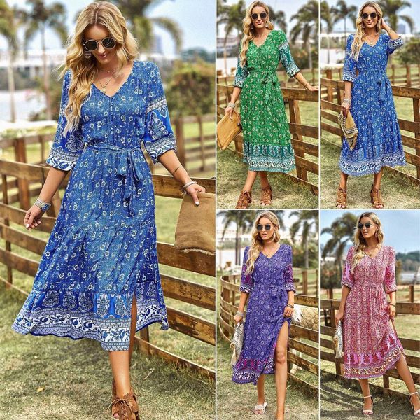 

diyun floral dress for women summer bohemian casual vacation style long, Black;gray