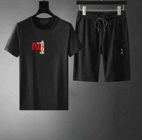

mens black designer clothes sets summer colorful classic digital brand cartoon pattern printed pure cotton round neck t-shirt shorts sports, Gray